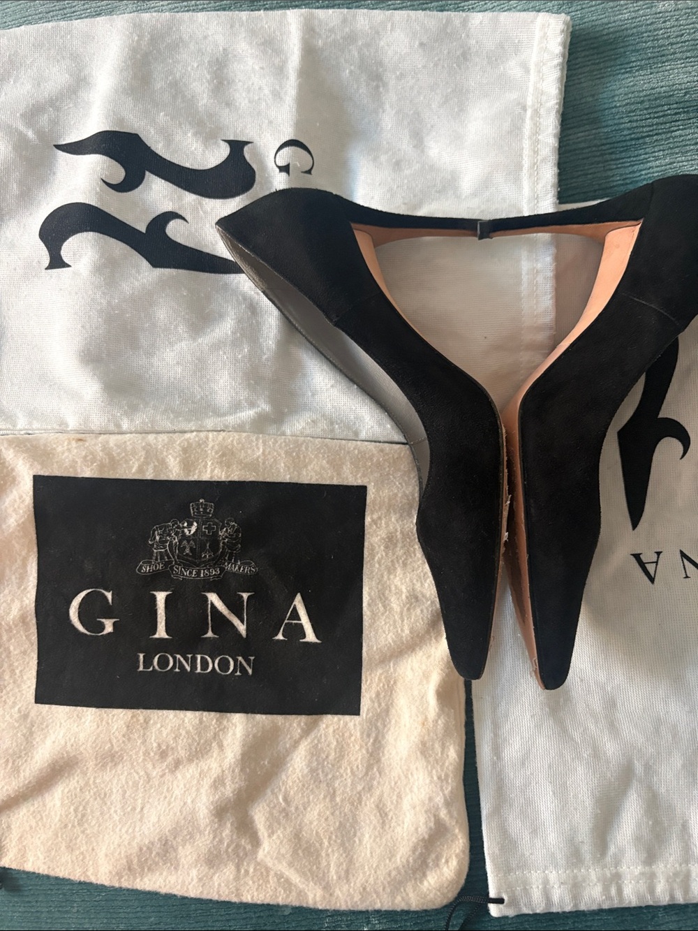 Gina London Black Suede Pointed-Toe Pumps with Slim Heel